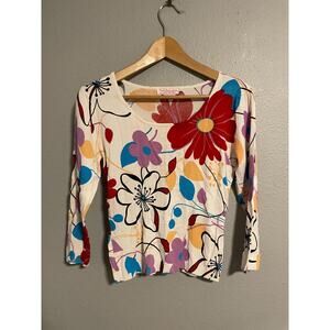 New Sensation Womens Top Medium Colorful Floral Stretch Art to Wear Mod Boho Y2K